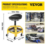 Rolling Garage Stool, 300LBS Capacity, Adjustable Height from 24 in to 28.7 in, Mechanic Seat with V952-HSGLJGCKXCDBDZBARV0