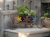 Antique Wheelbarrow w Flower Design Pot Planter 41cm V637-06989WBR