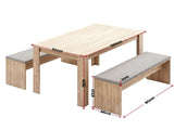 Artiss 3 Piece Dining Sets, 120cm Wooden Dining Table and 2 Upholstered Chairs Set, Space-Saving DSET-TAB120-BEN90-WD