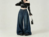 Vintage Blue Size M Retro High Waist Straight Denim Jeans Halloween Daily Versatile Gift V1221-XM-LB6536-GM172