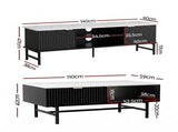 Artiss TV Unit & Coffee Table Set Storage Shelf Black FUR-S-TV-COF-WHBK