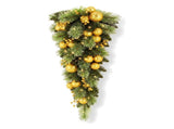 Christabelle 90cm Gold Christmas Teardrop Wreath Pre Lit Warm White LED Timer Baubles Berries F 112_SENG90T