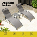 Gardeon 3PC Sun Lounge Outdoor Lounger Steel Table Chairs Patio Furniture Grey FF-LOUNGE-SL-3PCS-GE