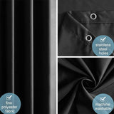 Anti Mildew Black Polyester Shower Curtain with Hooks, 260 x 200 cm V1188-MS-527-095