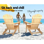 Gardeon 3PC Adirondack Outdoor Table and Chairs Wooden Foldable Beach Chair Natural FF-BEACH-SET-3NTL