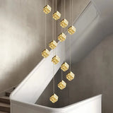 BAMDECOR LT02 12 Hanging Crystal Cube Chandelier LED Chandelier for Dining Room, Luxury Dimmable V255-BAM-LT02-12H-GOLD