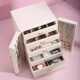 White Elegant 5-Layer Large Capacity Jewelry Storage Box with Dual Opening Doors - Perfect for V888-ELOSUNG13847