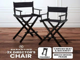 Sarantino Set of 2 Black Tall Directors Chair Beech Wood Frame with Canvas Seat WDC-JOY-BK-2