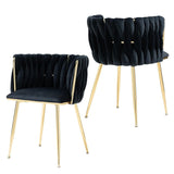 SERENIT Black Modern Hand Weaving Dining Chairs,Velvet Upholstered Side Chairs with Gold Legs, Chic V255-GP1800-DC-BLACK