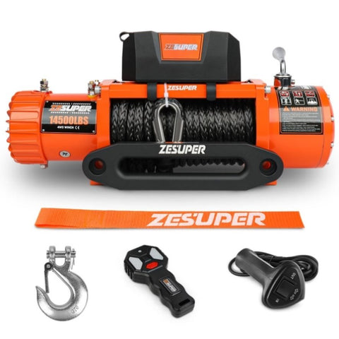 ZESUPER 12V Electric Winch 14500lbs Synthetic Rope Wireless Remote ATV UTV 4WD V211-AUEB-ZEEW007