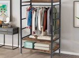 Rustic Wooden Clothes Garment Rail Open Hanging Display Shelf Shoe Rack Entryway V767-JJ-ZY728