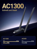 UGREEN 50341 AC1300 Dual-Band USB3.0 Wi-Fi Adapter 867Mbps 5GHz, 2x 5dBi Antennas, 50m Range, for V28-ACBUGN50341