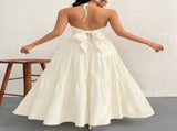 Apricot M Size Women's Elegant Halter Maxi Dress Summer Backless V-Neck Sleeveless Long Beach Resort V888-ELOSUNG41119
