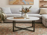 White Marble Effect Round Coffee Table with Black Legs V264-TAB-719C-WHE-BK