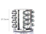 Modern stainless steel round-top rotating spice rack with 16 empty glass jars V888-ELOSUNG26118