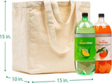 Canvas Grocery Bag 3pc XL Set with Real Pockets, Long Shoulder Strap and Short Handle. Heavy Duty, V1258-DP02-F-800