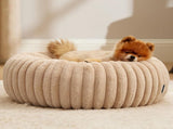 Calming Donut Pet Bed - Faux Rabbit Fur Soft Warm Round Cat Dog Bed - Plush Cozy Cuddler for Small V1258-DROP002-PETBED-01-BGE-S