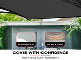 SHADE SHIELD 1x1m Aluminium Exterior Awning, Black DIY External UV Rain Protection Grey Tinted V219-OAWFIXSS11GA