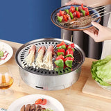 1 Piece Portable Korean BBQ Grill, Stainless Steel Round Grill with Maifan Stone Plate for Camping V1189-LC-HW-00329