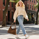 Leather Hobo Bags for Women Brown Suede Purse Slouchy Tote Bag Suede Tote Bag Fall Winter V1107-LEATHER HOBO BAGS-BROWN