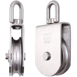 M100 Single Pulley Roller 304 Stainless Steel Heavy Duty Swivel Lifting Rope Block, 1000kg Load V1237-ZY-522-0076
