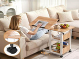 Artiss 3 Tier Adjustable Laptop Desk Tiltable Mobile Side Table Wheels Oak LA-DESK-C-60-2T-WD