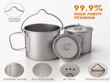 750ml titanium pot 750ml Pot Water Mug Cup with Lid and Foldable Handle Portable Camping Cookware V1369-AZ3-W-16073