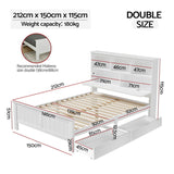 Artiss Bed Frame Double Size Wooden with 3 Shelves Bed Head White WBED-G-S1-D-DRAW