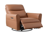 Artiss Swivel Recliner Chair PU Leather Rocking Reclining Sofa with Charging Ports LED Brown RECLINER-A21-LED-PU-BR