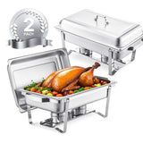 VEVOR 8 Qt 2 Pack Rectangle Chafing Dish Buffet Set Fullsize Pan Stainless Steel V952-ZFXBXGSTGK2J9NBC2V0