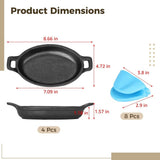 4PCS Mini Cast Iron Skillets, 8.66" x 4.72" Small Oval Skillets, Uncoated Steak Frying Pans with V1369-AZ3-W-08744