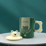 2X High-Fired Ceramic Porcelain Mug Set with Lid 400ml Bear w Tea Spoon GREEN V274-HA-LA-P0024828-BEAR