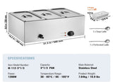 3-Pan Commercial Food Warmer, 16.5L Electric Steam Table, 1200W Professional Countertop Stainless V952-SYSPBWQPTK31E3ZVSV3