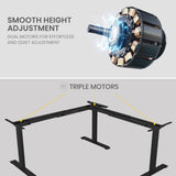 FORTIA 173W x 173W x 75D 3-Motor 120kg Load Adjustable Electric Sit to Stand Up Corner Desk V219-ADKCORFOWLBKC3A