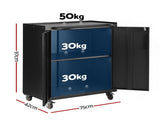 Giantz Rolling Tool Cabinet Heavy-Duty Storage Cabinet Adjustable Shelf Black TC-ROL-2D-BK