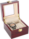 Wooden Watch Box, 2 Slots Storage Case Organizer Beige Soft Flannel Lining Red Box for Men with V1259-DP01-A-785