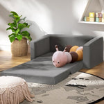 Keezi Kids Sofa 2 Seater Children Flip Open Couch Velvet Armchair Grey KID-SOFA-GY