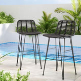 Gardeon 2 Piece Outdoor Bar Stools Wicker Dining Rattan Chair Black ODF-BA-TW-RATTAN-BK-X2