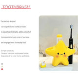 Star Electric Toothbrush Holder and Ceramic Lotion Bottle Set - Yellow Plastic Toothbrush Organizer V888-ELOSUNG56112
