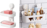 Double Layer Soap Dish and Shower Caddy Suction Cup, Bathroom Shelf Storage Basket Wall Mounted V1189-LC-AMZ-00273