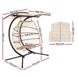 Gardeon Outdoor Egg Swing Chair Wicker Furniture Pod Stand Canopy 2 Seater Latte HM-EGG-FOLD-D-CR