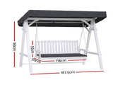 Gardeon Outdoor Wooden Swing Chair Garden Bench Canopy Cushion 3 Seater White ODF-B-GSC-W3S-WH-AB