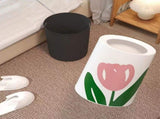 Floral Trash Can Large Mouth Cute Appearance Modern Style Garbage Waste Basket for Kitchen Bathroom V1294-YM0521-3117230064313