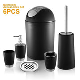 6 bathroom accessories, plastic bathroom set soap dispenser toothbrush holder, black V1370-AZ4-16618