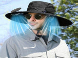 Wide Brim Sun Hat with 2 Built in Solar Fans, Cooling Fan Built in for Outdoor Men, Solar & USB V1369-AZ3-W-09688
