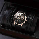 men's bracelet watch set, single calendar watch, fake three eye watch, canvas quartz watch, PU V1347-937-91694-BLK-5