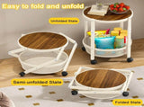 Folding Rolling Side Table Wheels, 3-Tier Round Storage Cart, Space-Saving Portable End Table V1107-CS-UAZGGZ20