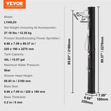 Outdoor Solar Heated Shower, 40L Poolside Shower Kit with 2 Shower Head and Foot Shower Tap, V952-TYNLYQHSPVCLRGYW5V0