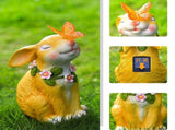 Solar Garden Rabbits with Butterflies Solar Charging Hand Painted Synthetic Resin Solar V1294-YM0717-3111220225611