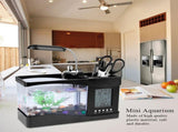 Multifunctional USB Rechargeable Mini Fish Tank Aquarium with Clock Function LED Light Black V1294-YM0727-JY05831-02